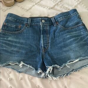 Levi's Blue Jean Shorts Distressed Frayed Hem